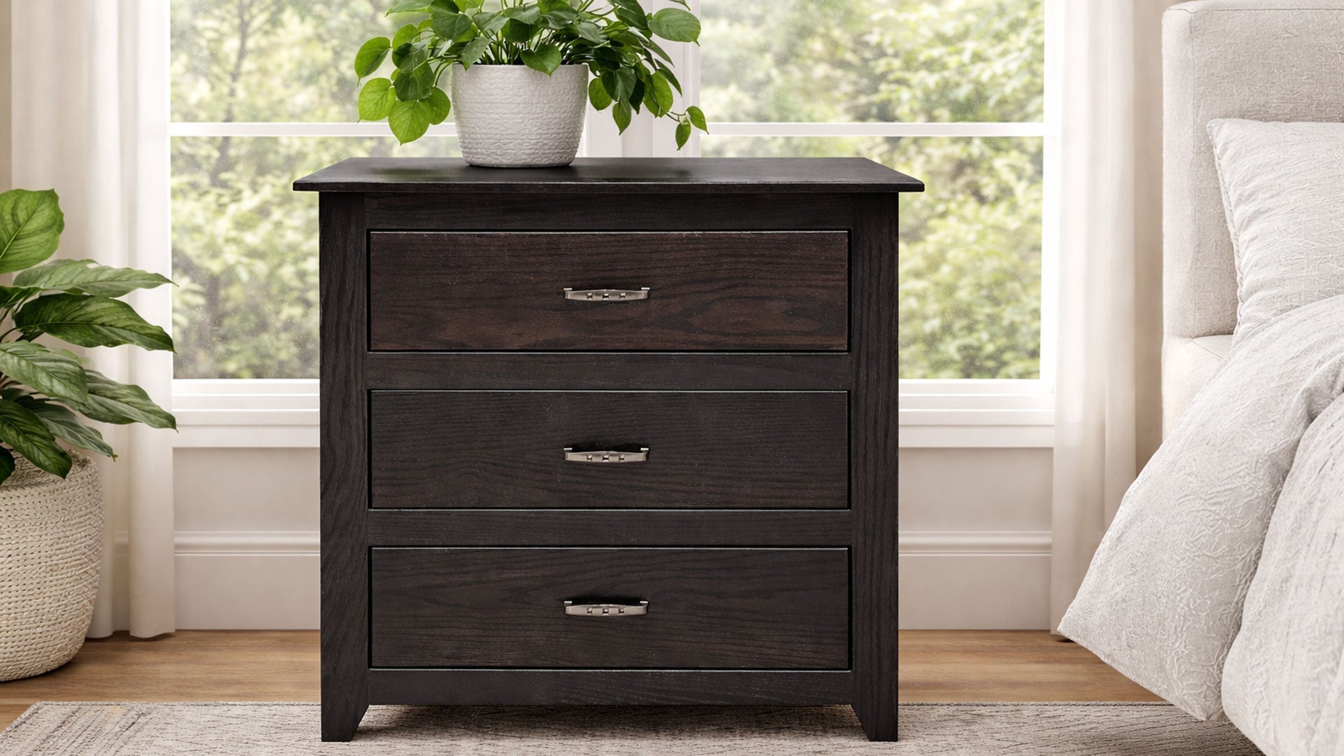 Tyler Solid Oak Wood Modern 3 Drawer Nightstand