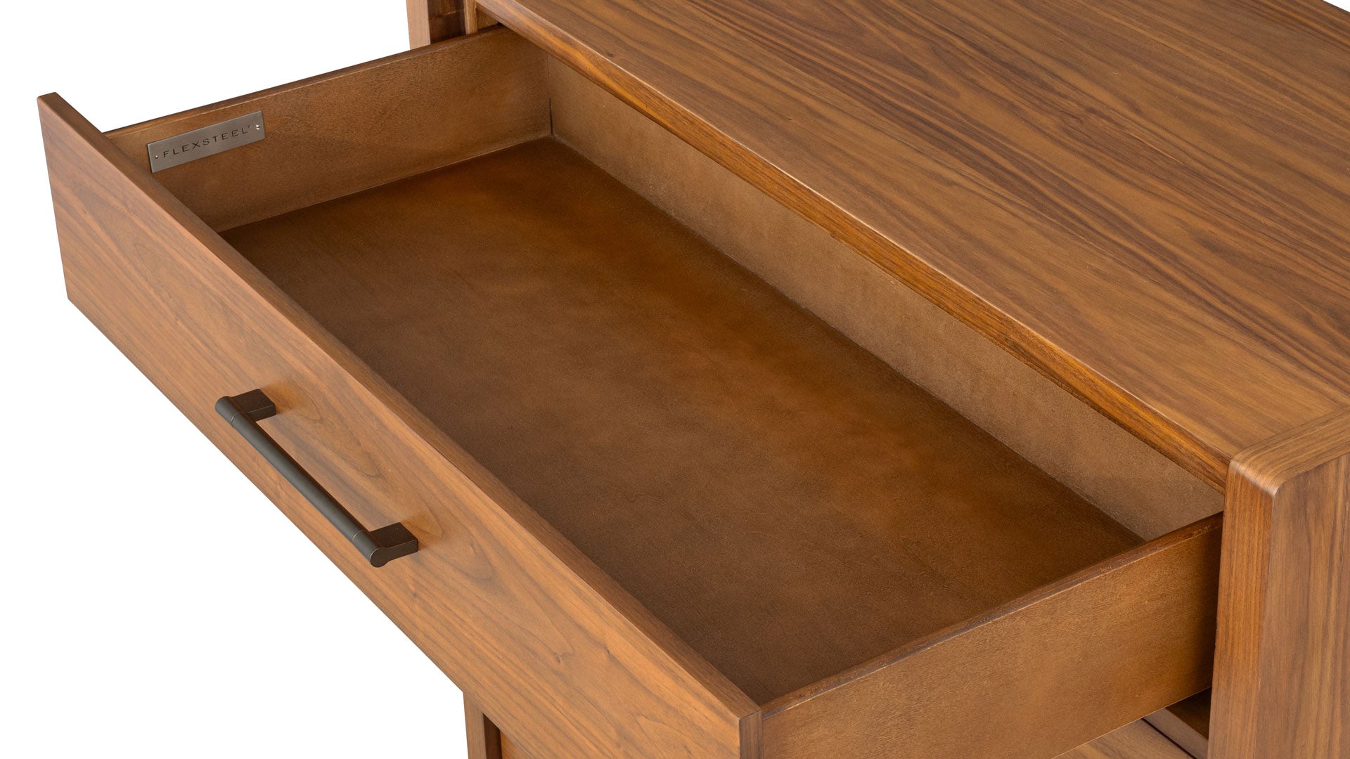 Taliesin 5 Drawer Chest | Walnut Finish & Gunmetal | Gallery Furniture
