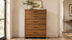 Taliesin 5 Drawer Chest | Walnut Finish & Gunmetal | Gallery Furniture