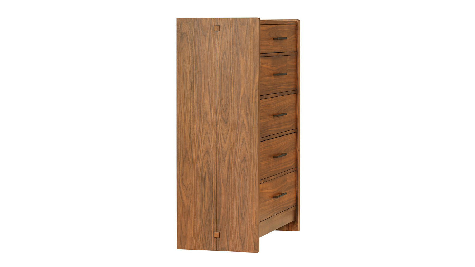 Taliesin 5 Drawer Chest | Walnut Finish & Gunmetal | Gallery Furniture