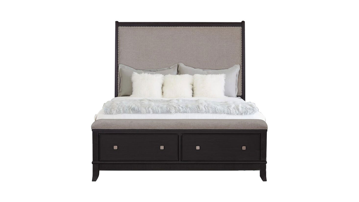 BURTON BLACK QUEEN UPHOLSTERED BED