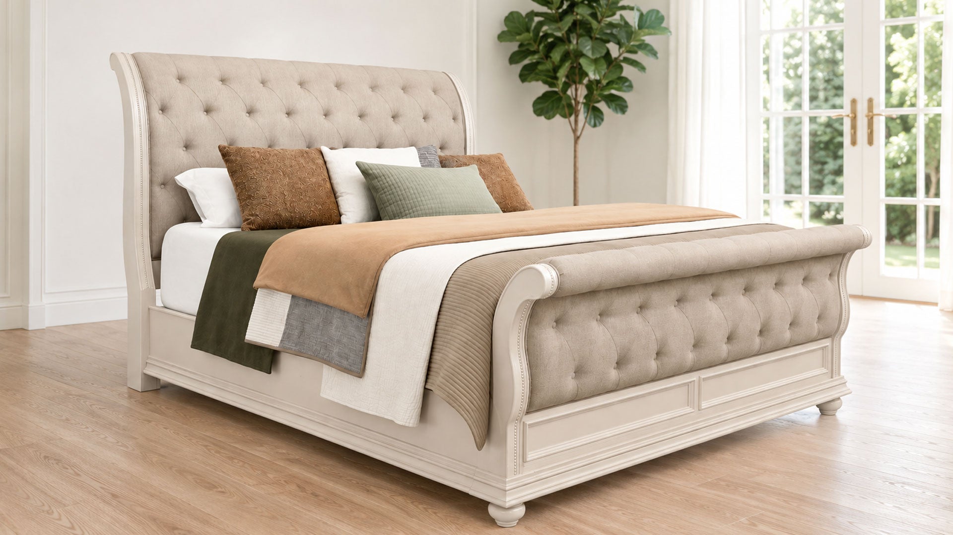 Woodlands King Upholstered Sleigh Bed | Classic Sleigh Design | Gallery Furniture