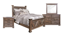 3 Pc Stone Antiqued King Bedroom Set (King Bed, Dresser/Mirror, & Nightstand)