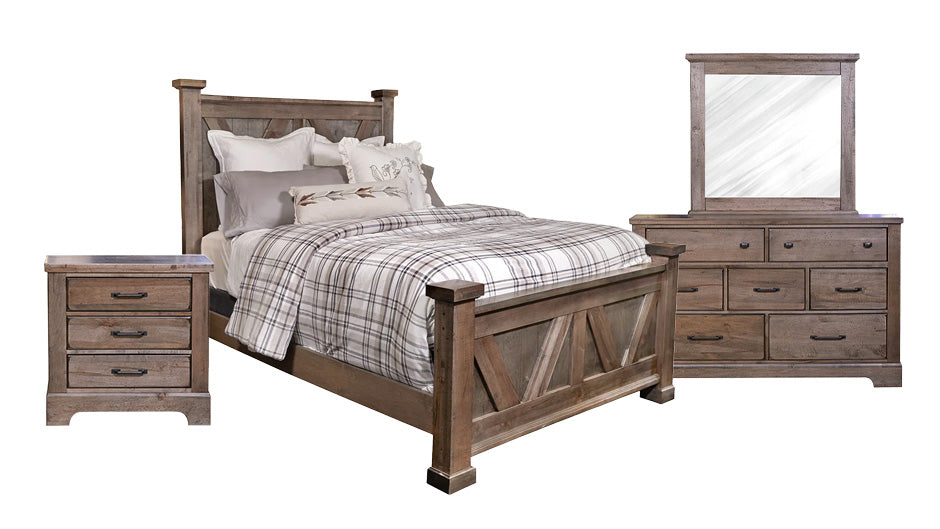 3 Pc Stone Antiqued King Bedroom Set (King Bed, Dresser/Mirror, & Nightstand)