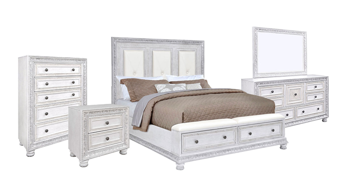 4pc Silver Pearl King Bed, Dresser/Mirror, Chest & Nightstand - Post Oak Store Closing Sale