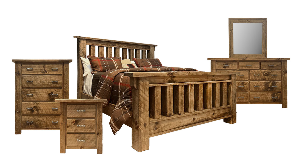 Cama 5pc Frontier King, Cómoda/Espejo, Arcón y 2 Mesillas de Noche