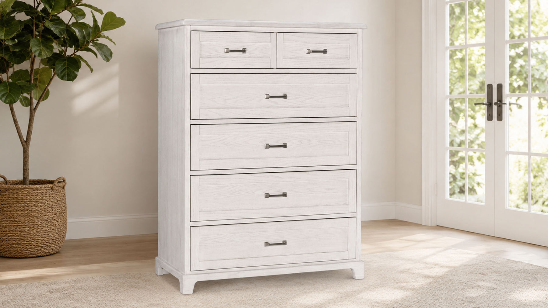 Ashton Weathered Oak Farmhouse 5 Drawer Chest