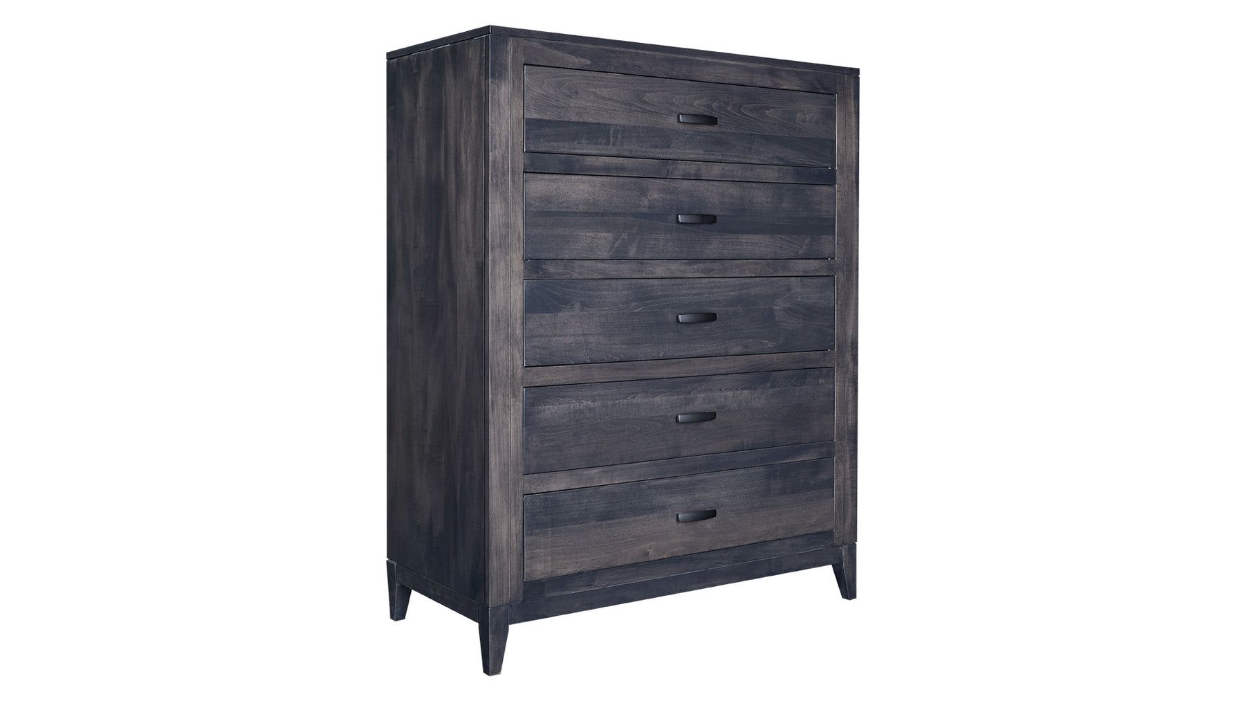 Modern Storm Grey Solid Maple Wood 5 Drawer Chest