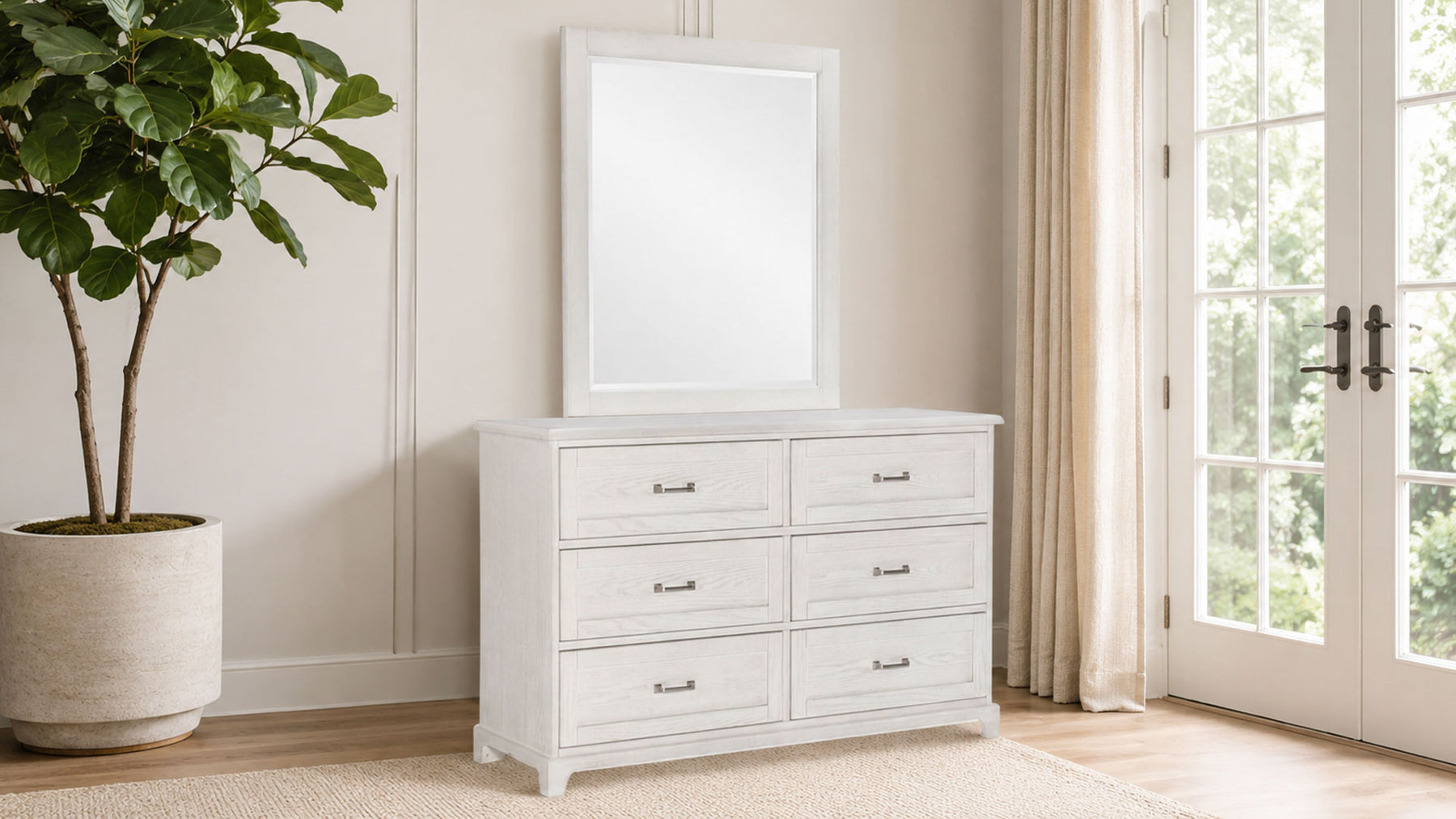 Ashton Weathered Oak Farmhouse 6 Drawer Dresser w/Mirror