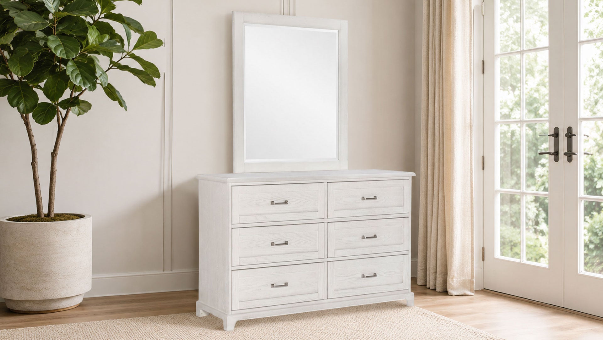 Ashton Weathered Oak Farmhouse 6 Drawer Dresser w/Mirror