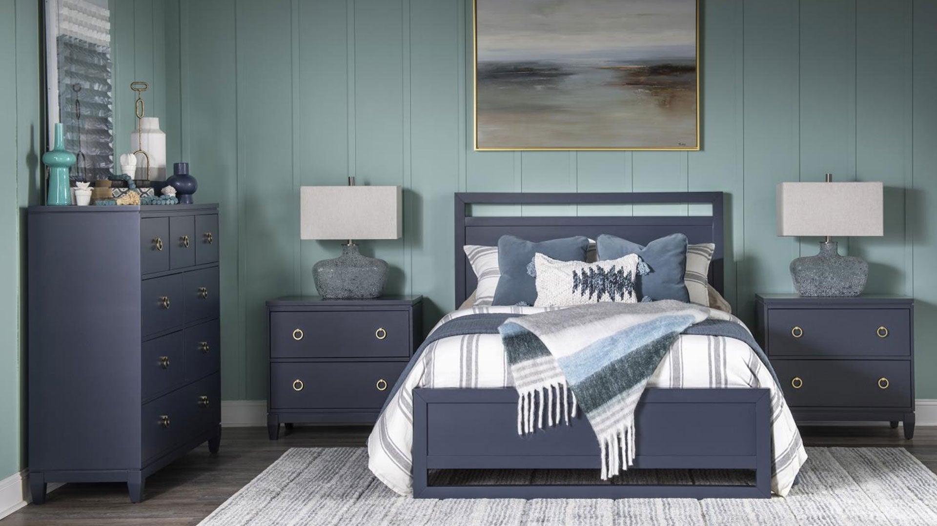 Full Size Summerland Inkwell Blue Modern Panel Bed