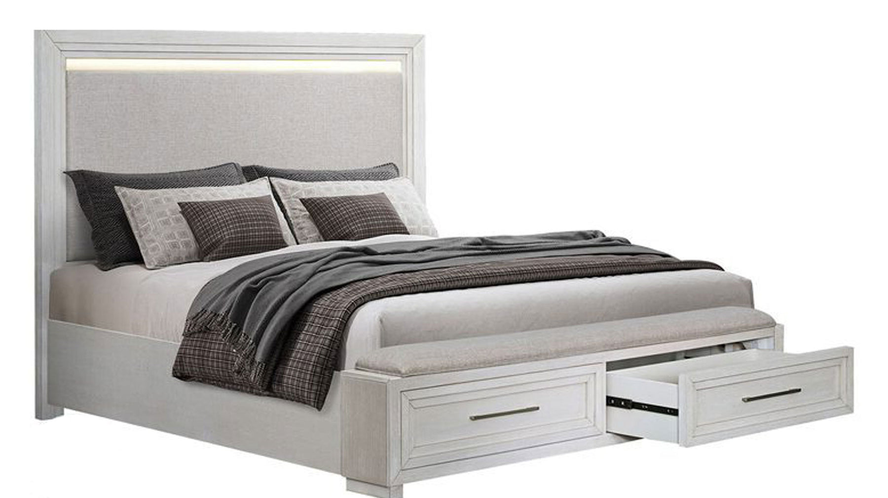 Queen Size Charter White Modern Storage Bed Frame