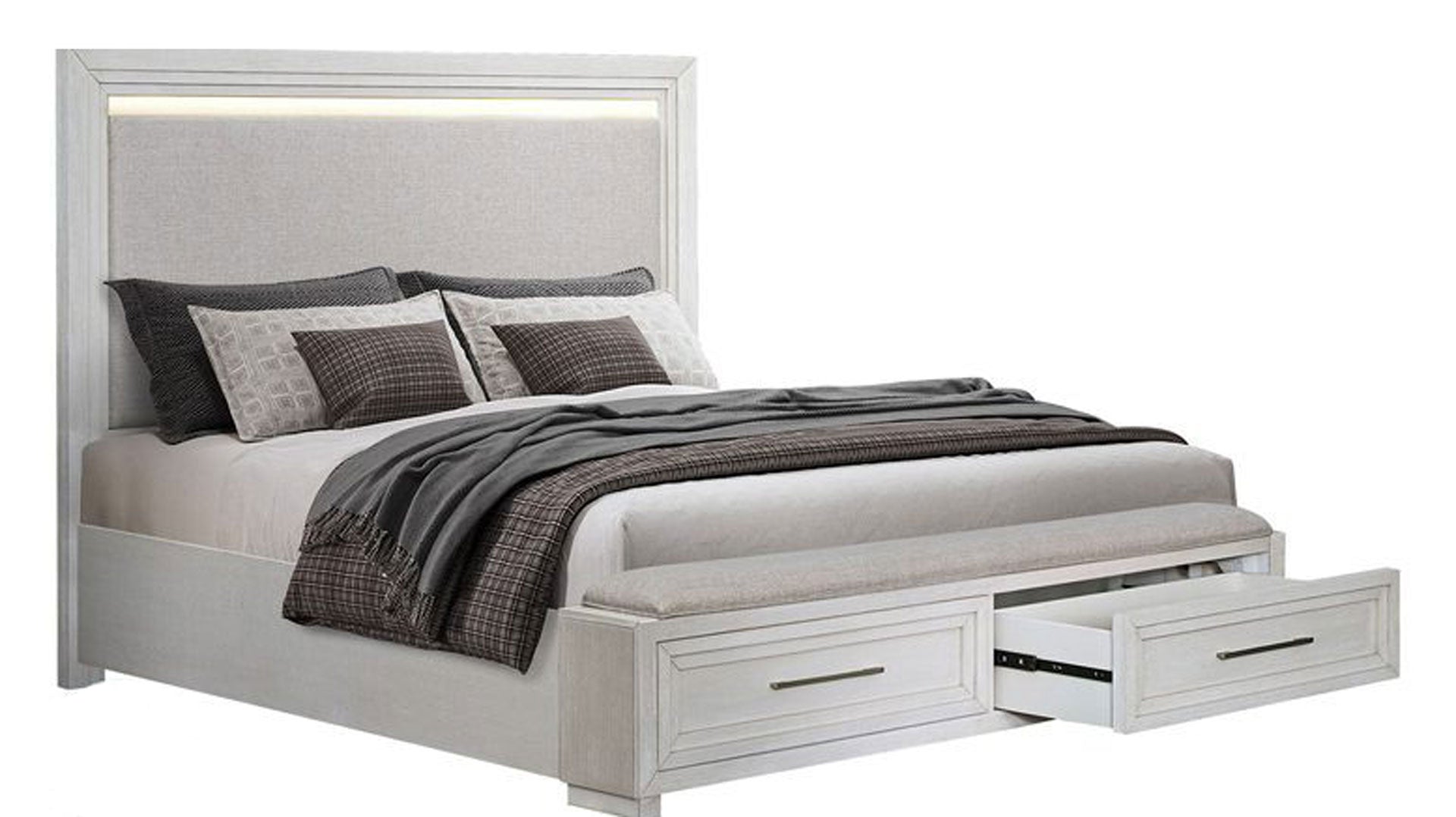 Queen Size Charter White Modern Storage Bed Frame