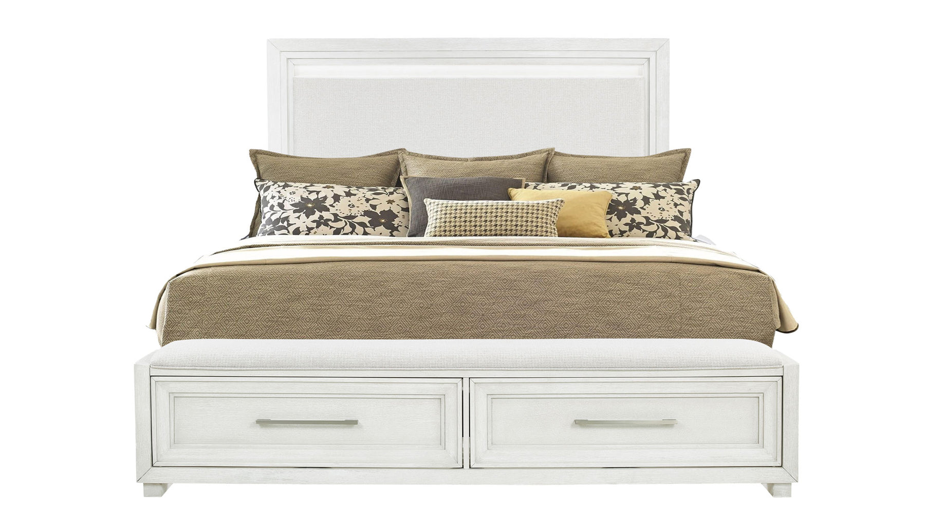 Queen Size Charter White Modern Storage Bed Frame