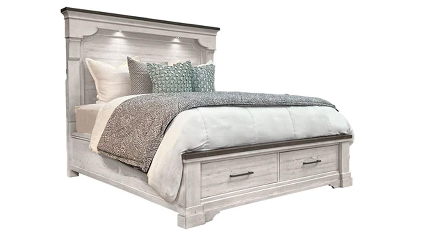 Queen Size High Plains Modern Farmhouse Storage Bed Frame With Reading Lights