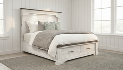 Queen Size High Plains Modern Farmhouse Storage Bed Frame With Reading Lights
