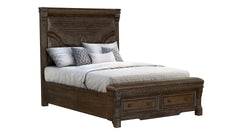 Queen Size Pecan Rustic w/Storage Bed Frame