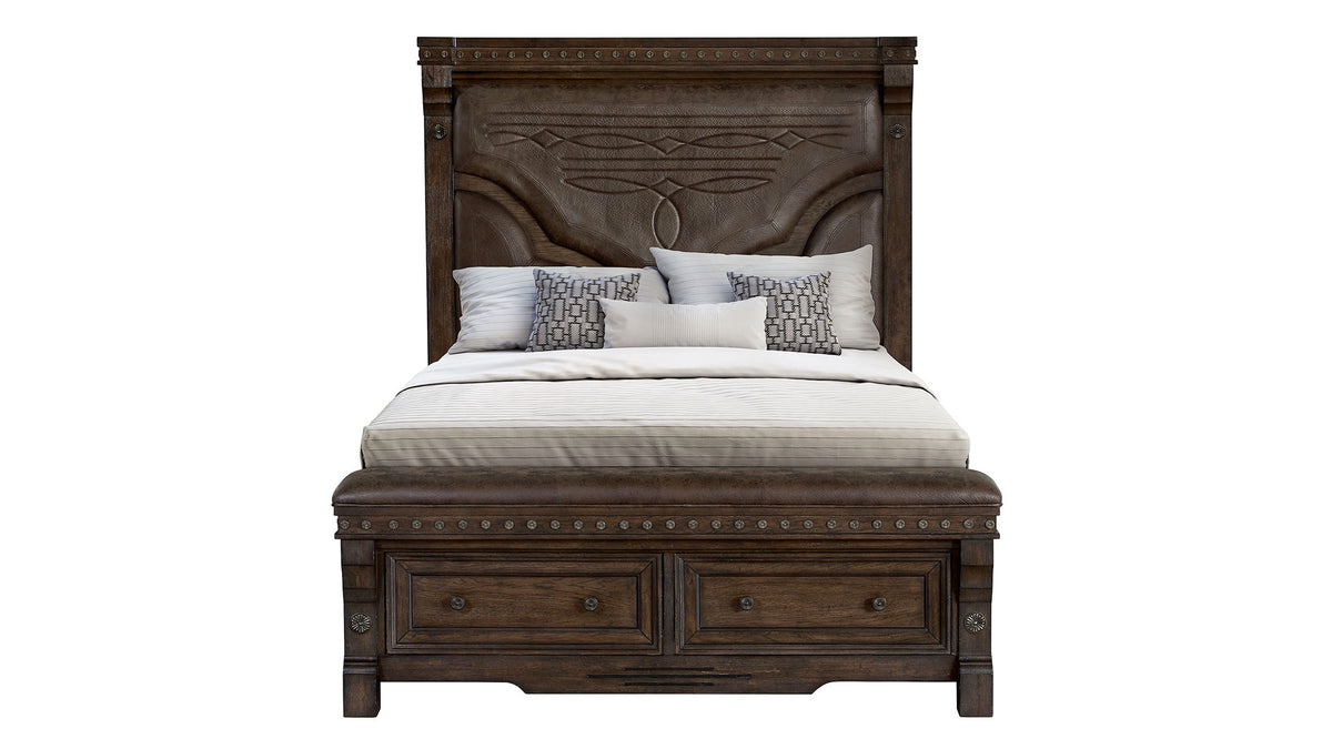 Queen Size Pecan Rustic w/Storage Bed Frame