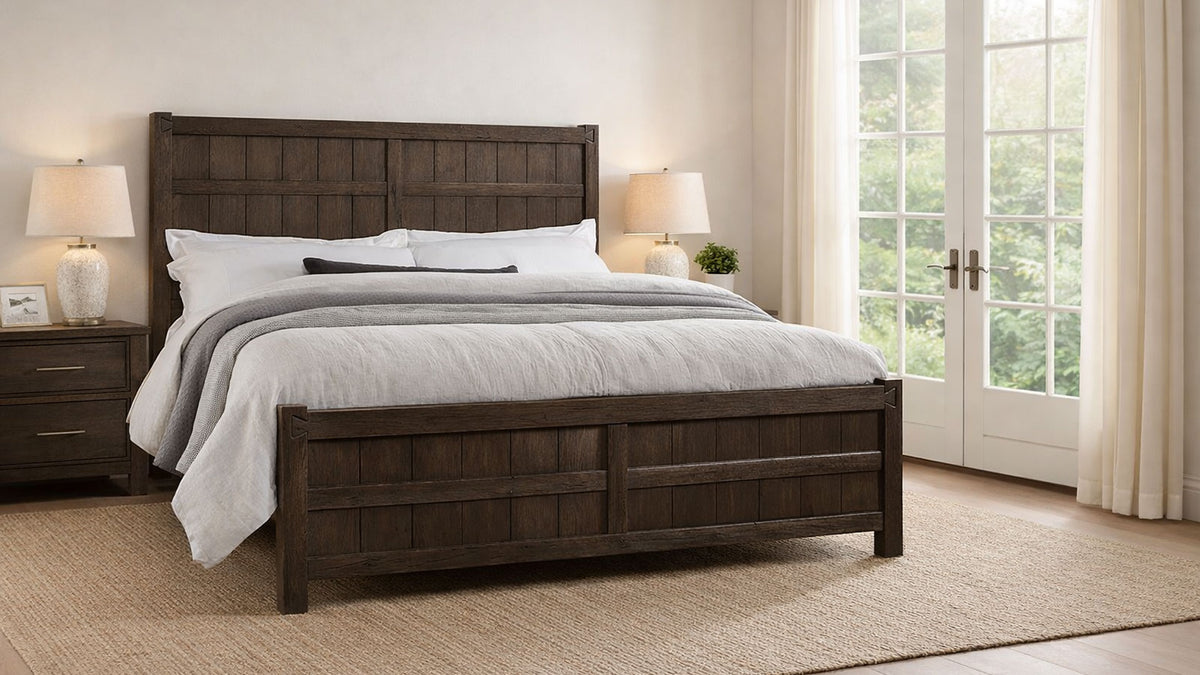 Queen Size Java Dovetail Modern Farmhouse Bed Frame
