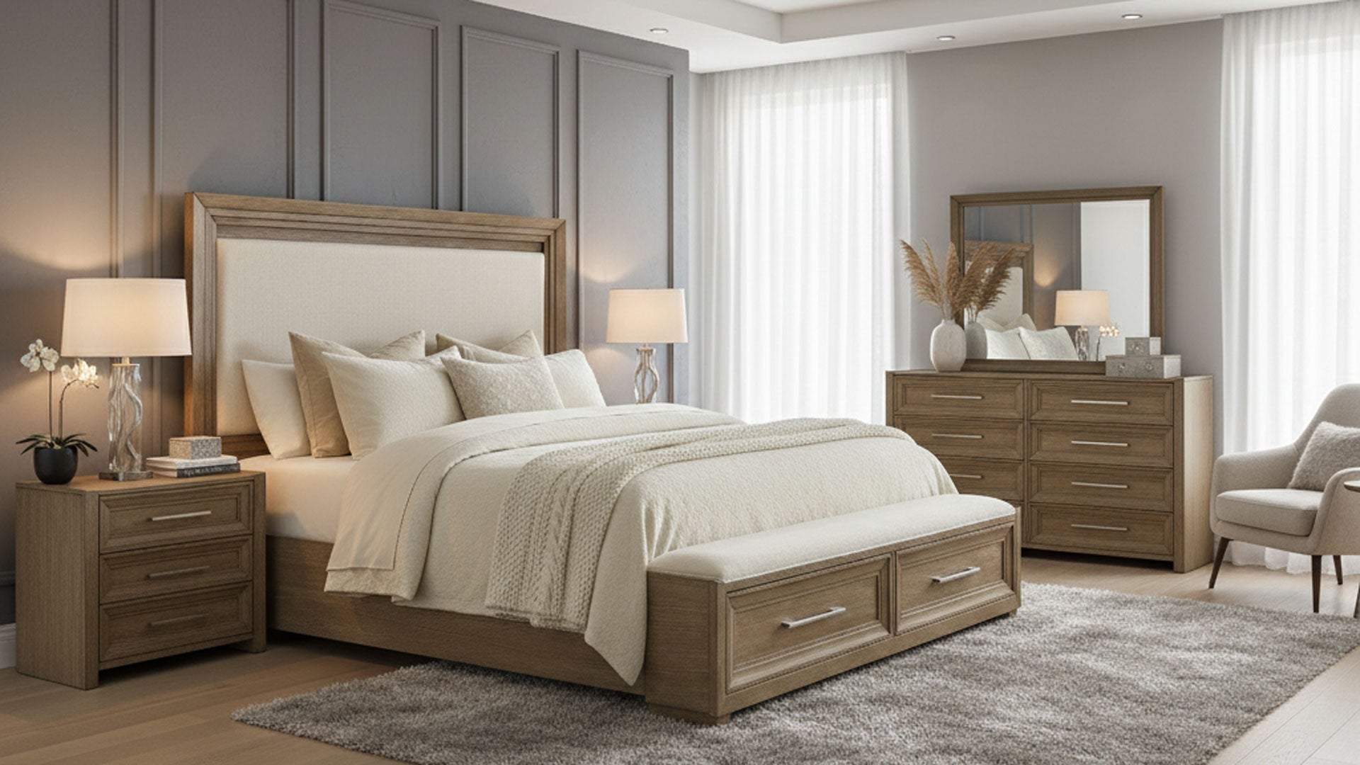 Cama moderna con cajones Madison Park, tamaño Queen