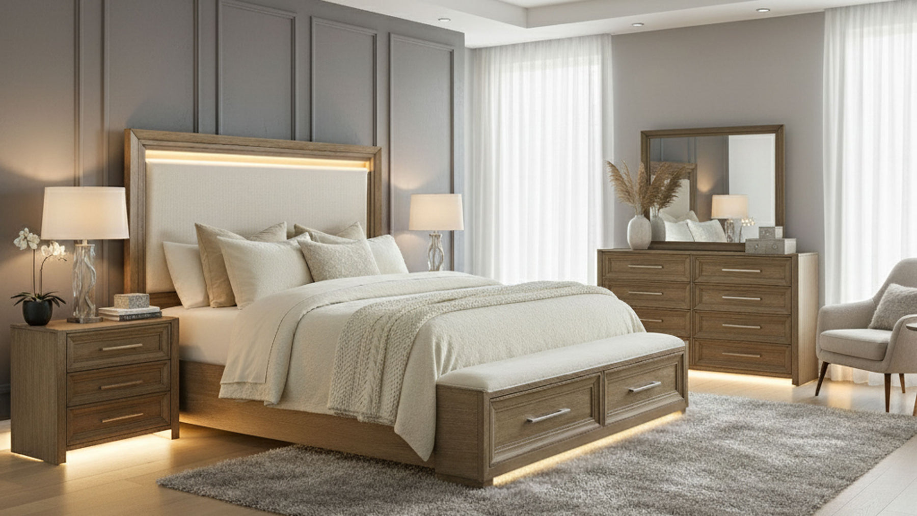 Cama moderna con cajones Madison Park, tamaño Queen