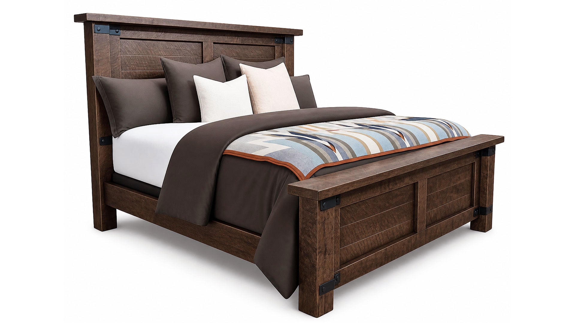 King Size Ironwood Brown Solid Maple Wood Rustic Bed