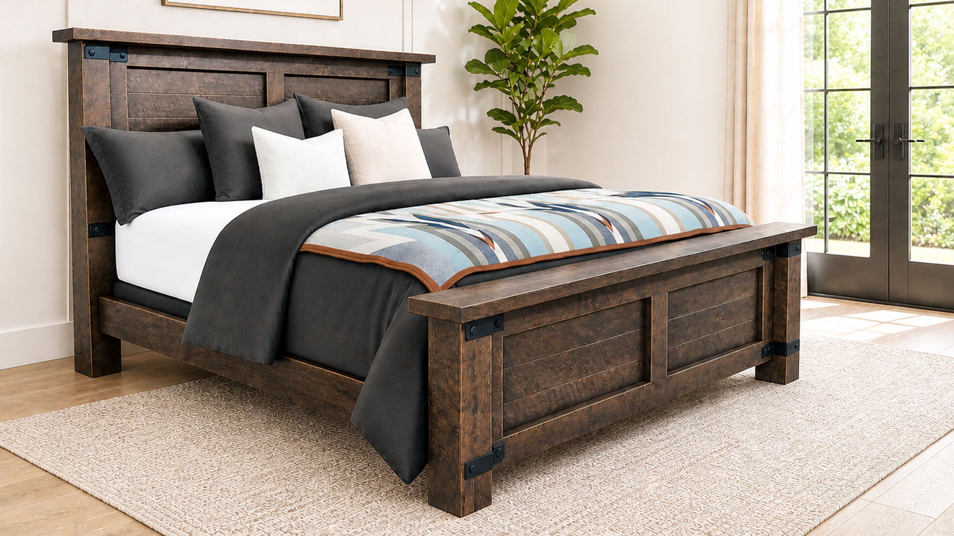 King Size Ironwood Brown Solid Maple Wood Rustic Bed