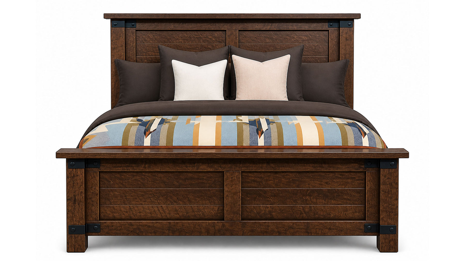 King Size Ironwood Brown Solid Maple Wood Rustic Bed