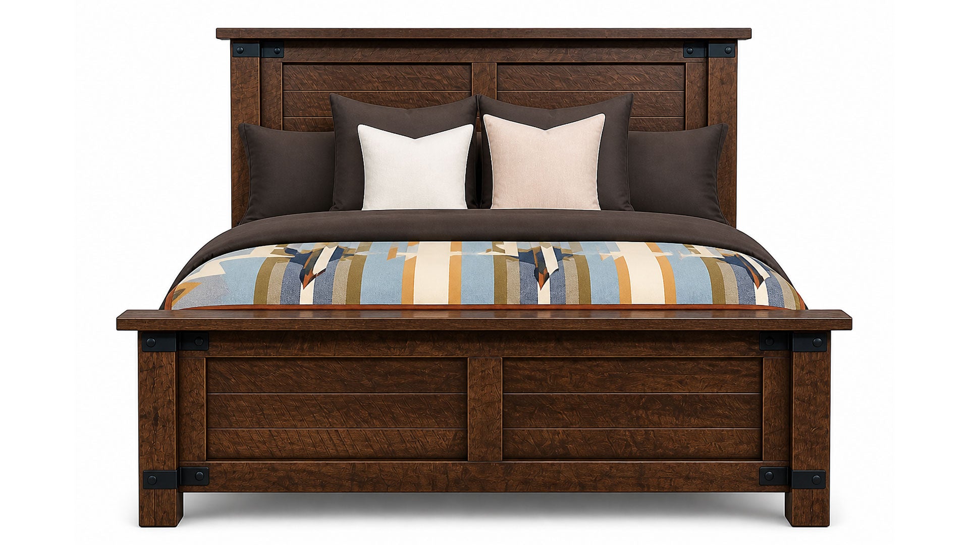 King Size Ironwood Brown Solid Maple Wood Rustic Bed