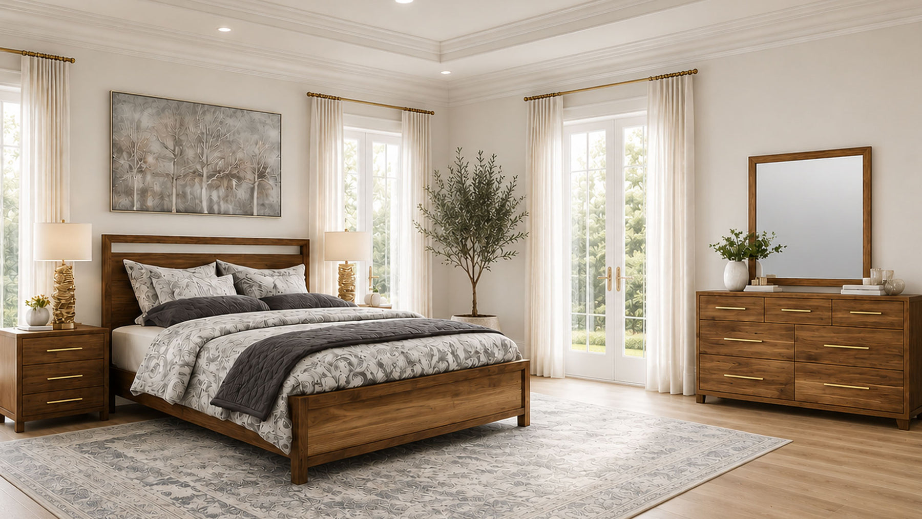 King Size London Solid Walnut Modern Bed Frame