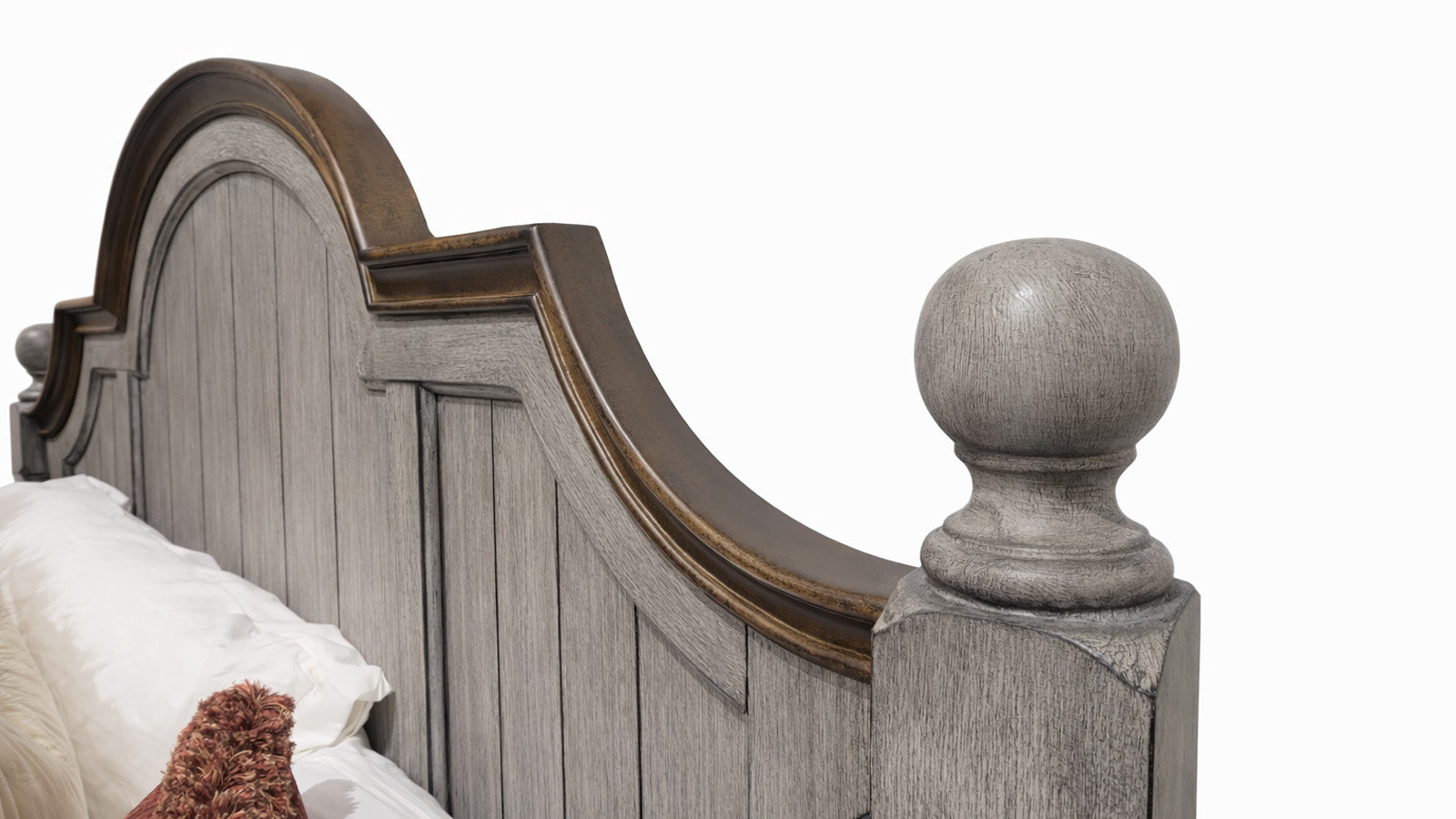 Wooden headboard with decorative elements on a white background