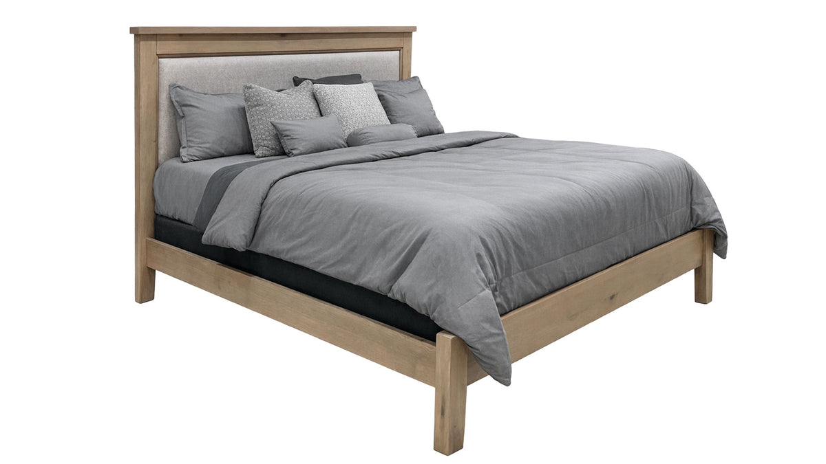 Chloe Solid Wood King Bed with Upholstered Headboard - Platform Bed - Natural Wood Finish - Made in USA
