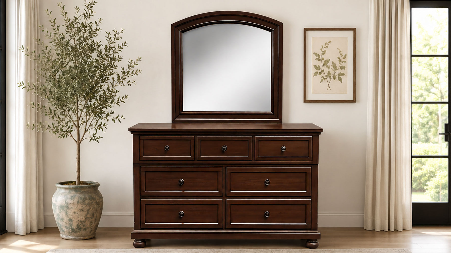 Soriah Cherry 2-Piece Dresser & Mirror | Gallery Furniture
