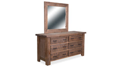 Cómoda rústica de madera maciza Uvalde con 6 cajones y espejo
