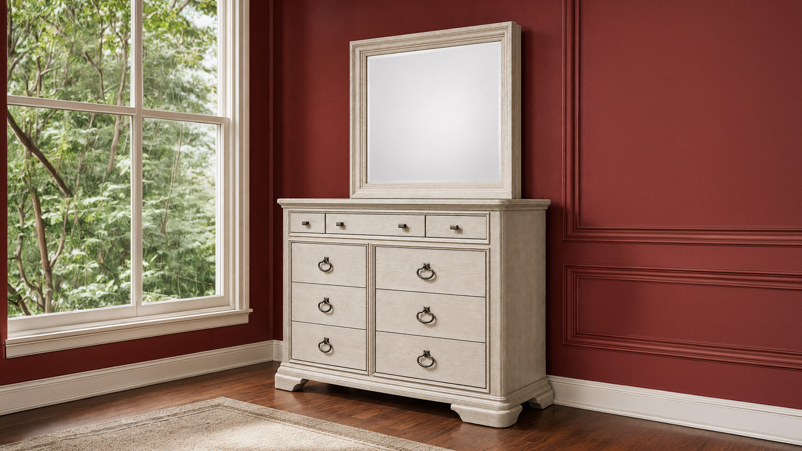 Whalen Brushed White Dresser/Mirror