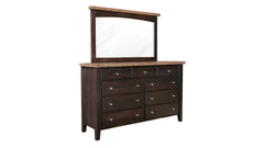 San Antonio Solid Maple and Black Cherry Wood Rustic 9 Drawer Dresser w/Mirror