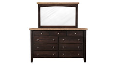 San Antonio Solid Maple and Black Cherry Wood Rustic 9 Drawer Dresser w/Mirror