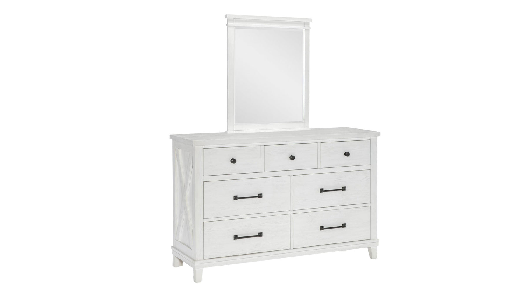 Flatiron Modern Farmhouse Antique Lace White 7 Drawer Dresser w/Mirror