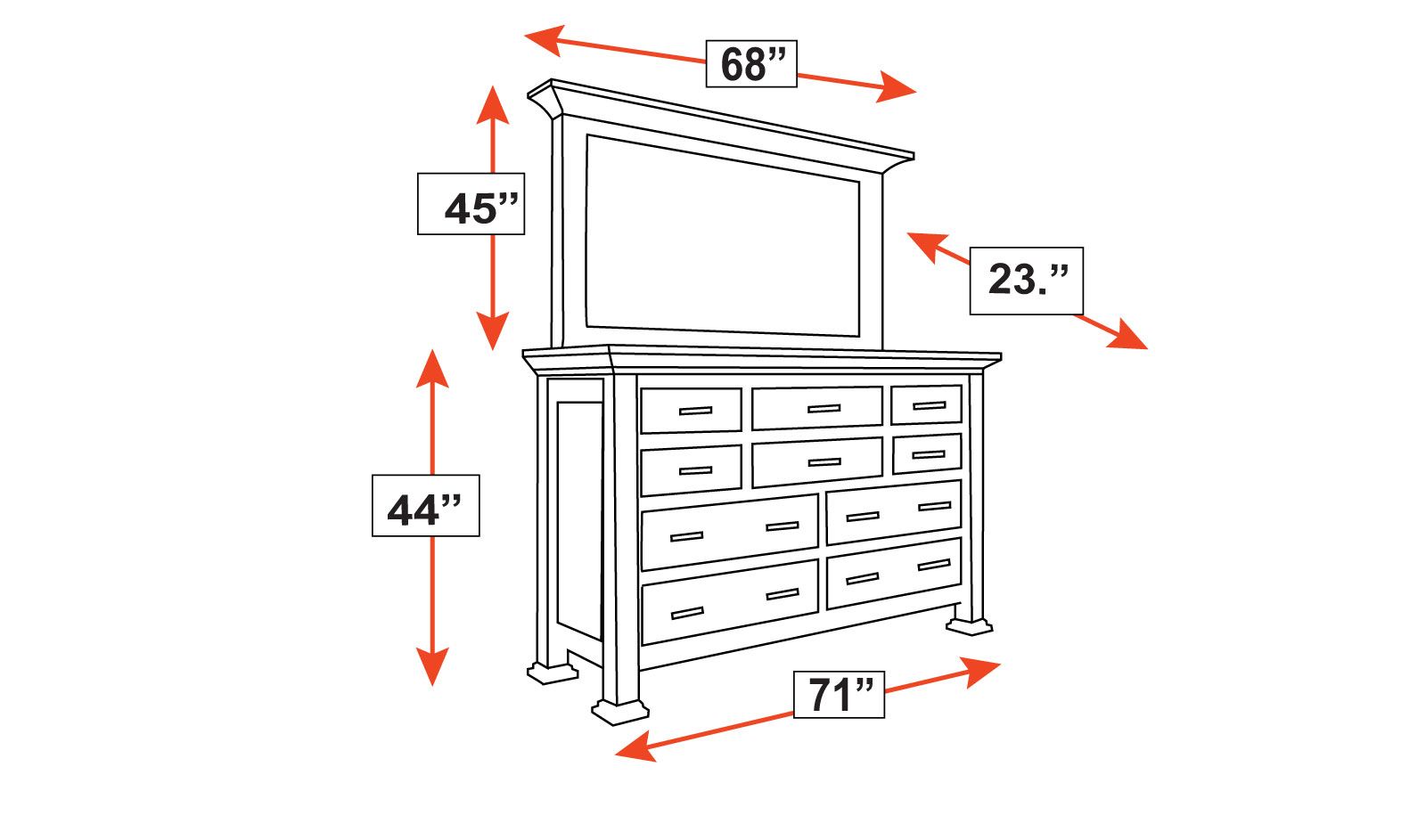 Galena Park Solid Maple Wood 10 Drawer Dresser w/Mirror