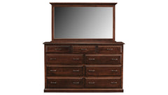 Henrietta Solid Black Cherry Wood Modern 9 Drawer Dresser w/Mirror