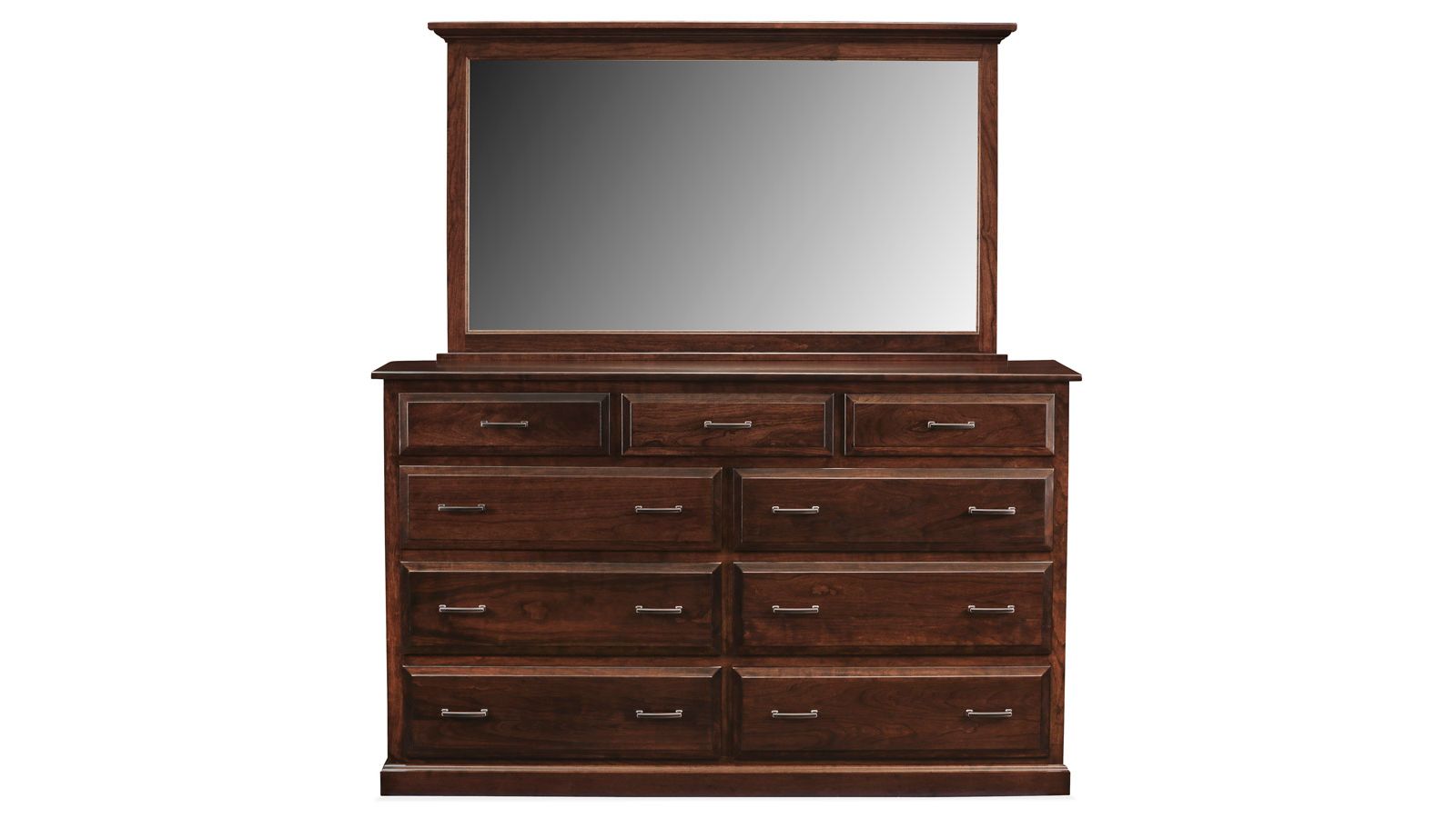 Henrietta Solid Black Cherry Wood Modern 9 Drawer Dresser w/Mirror