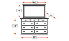 Henrietta Solid Black Cherry Wood Modern 9 Drawer Dresser w/Mirror