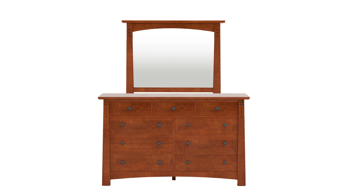 Stickley Highlands Arts & Crafts Solid Quartersawn White Oak Wood 9 Drawer Dresser w/Mirror