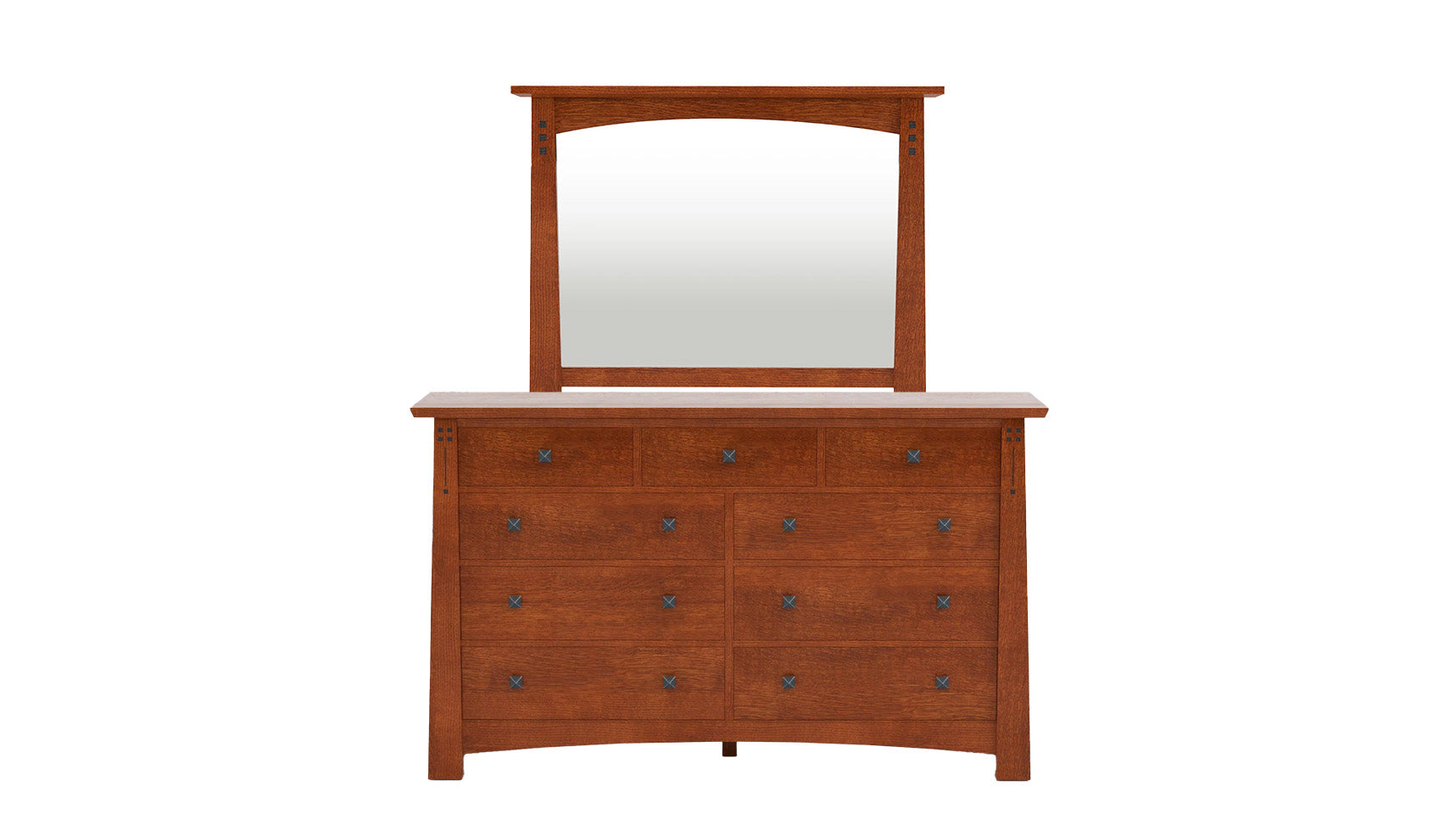 Stickley Highlands Arts & Crafts Solid Quartersawn White Oak Wood 9 Drawer Dresser w/Mirror