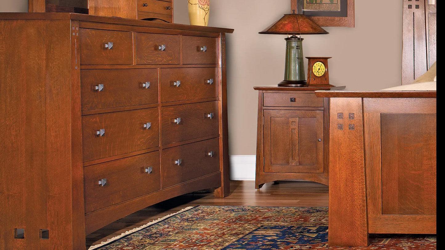 Stickley Highlands Arts & Crafts Solid Quartersawn White Oak Wood 9 Drawer Dresser w/Mirror