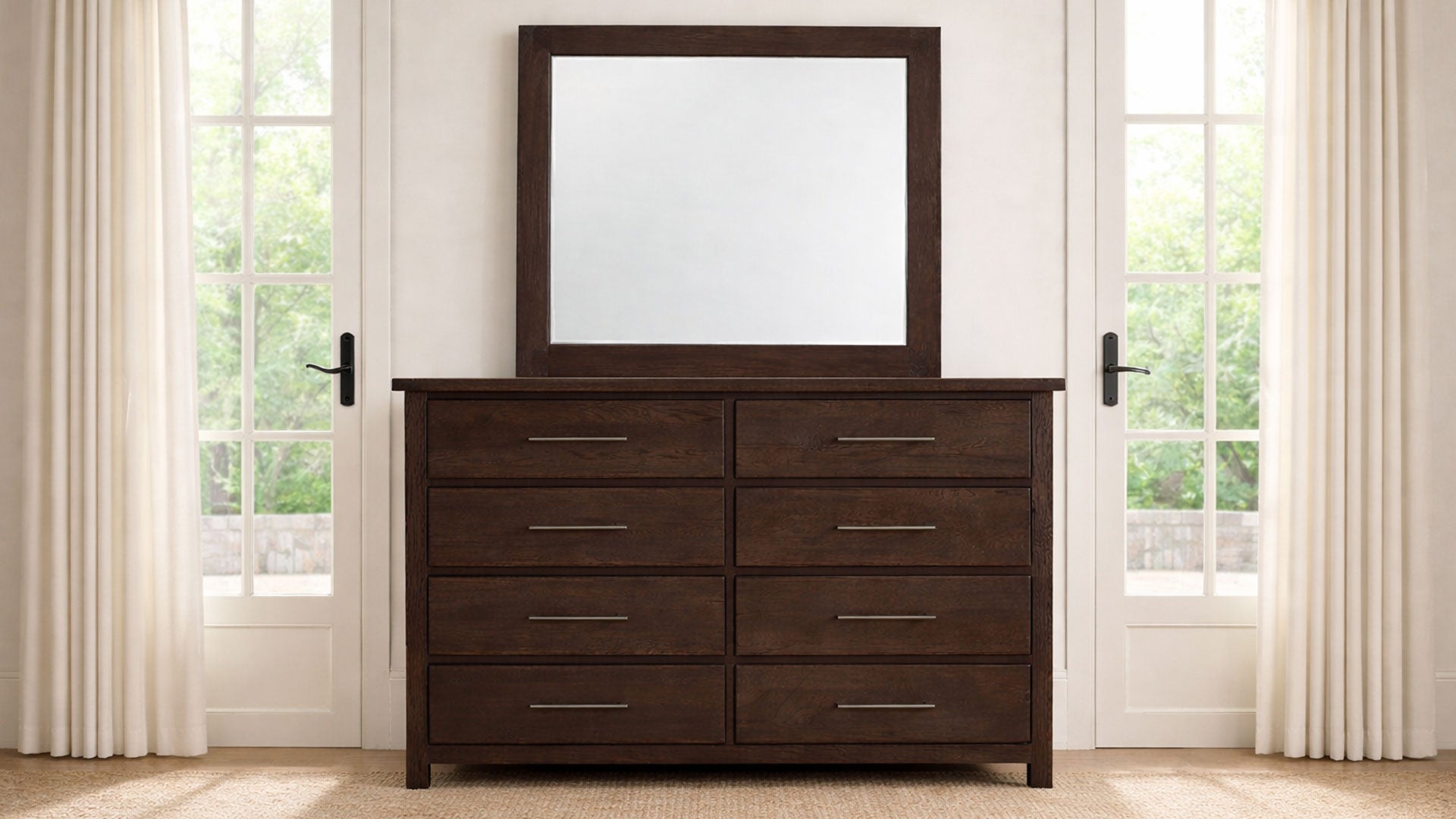 Java Dovetail Modern Farmhouse 8 Drawer Dresser w/Mirror