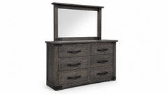Wooden dresser with mirror on a white background