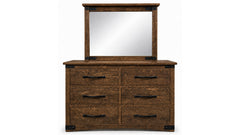 Wooden dresser with mirror on a white background