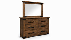 Wooden dresser with mirror on a white background