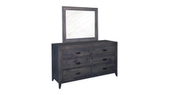 Modern Storm Grey Solid Maple Wood 6 Drawer Dresser w/Mirror